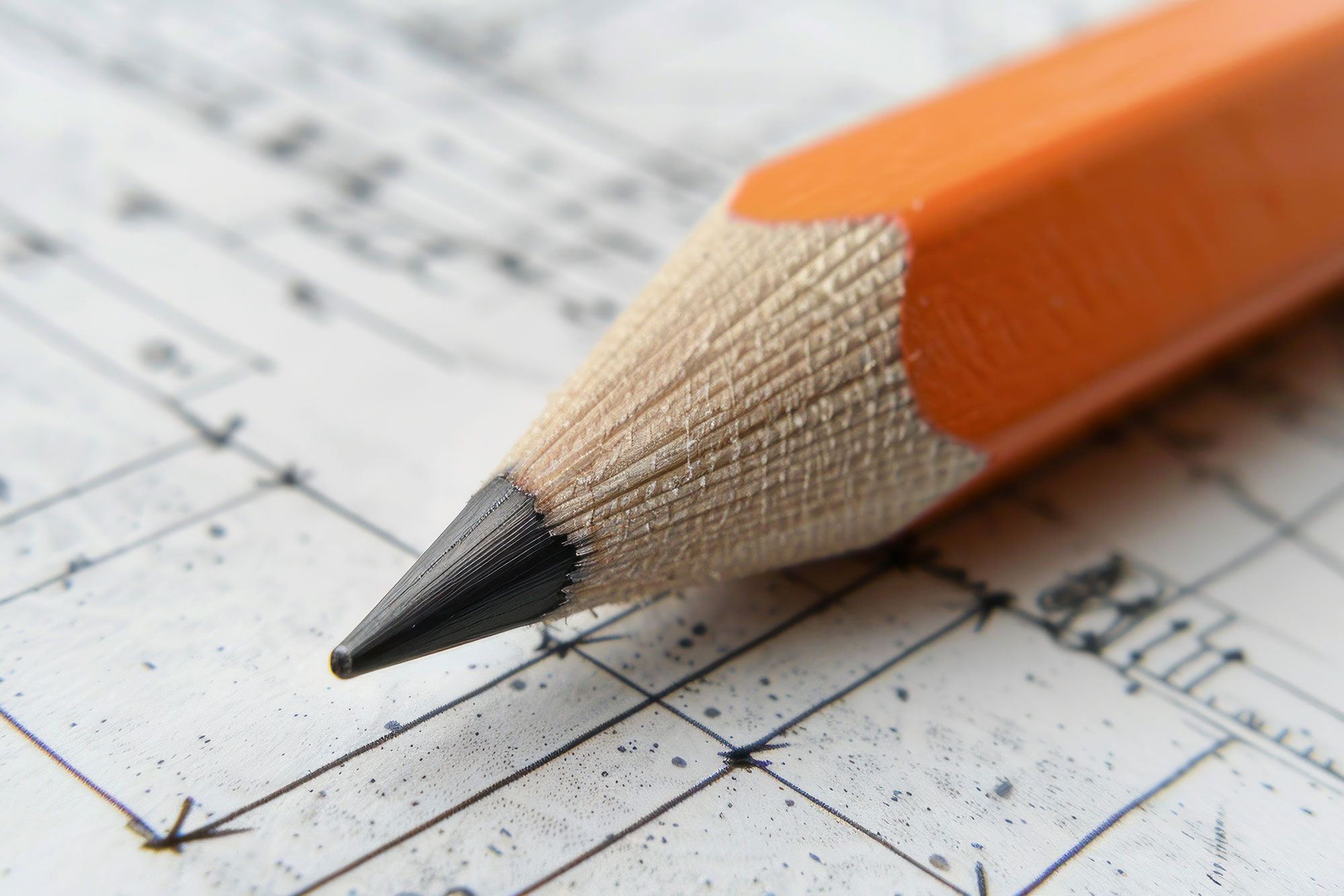 Bleistift auf Planskizze